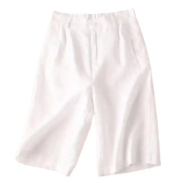 Ladies' summer shorts made of linen-cotton blend in knee length – Elvira-White-S-Nora Luxe