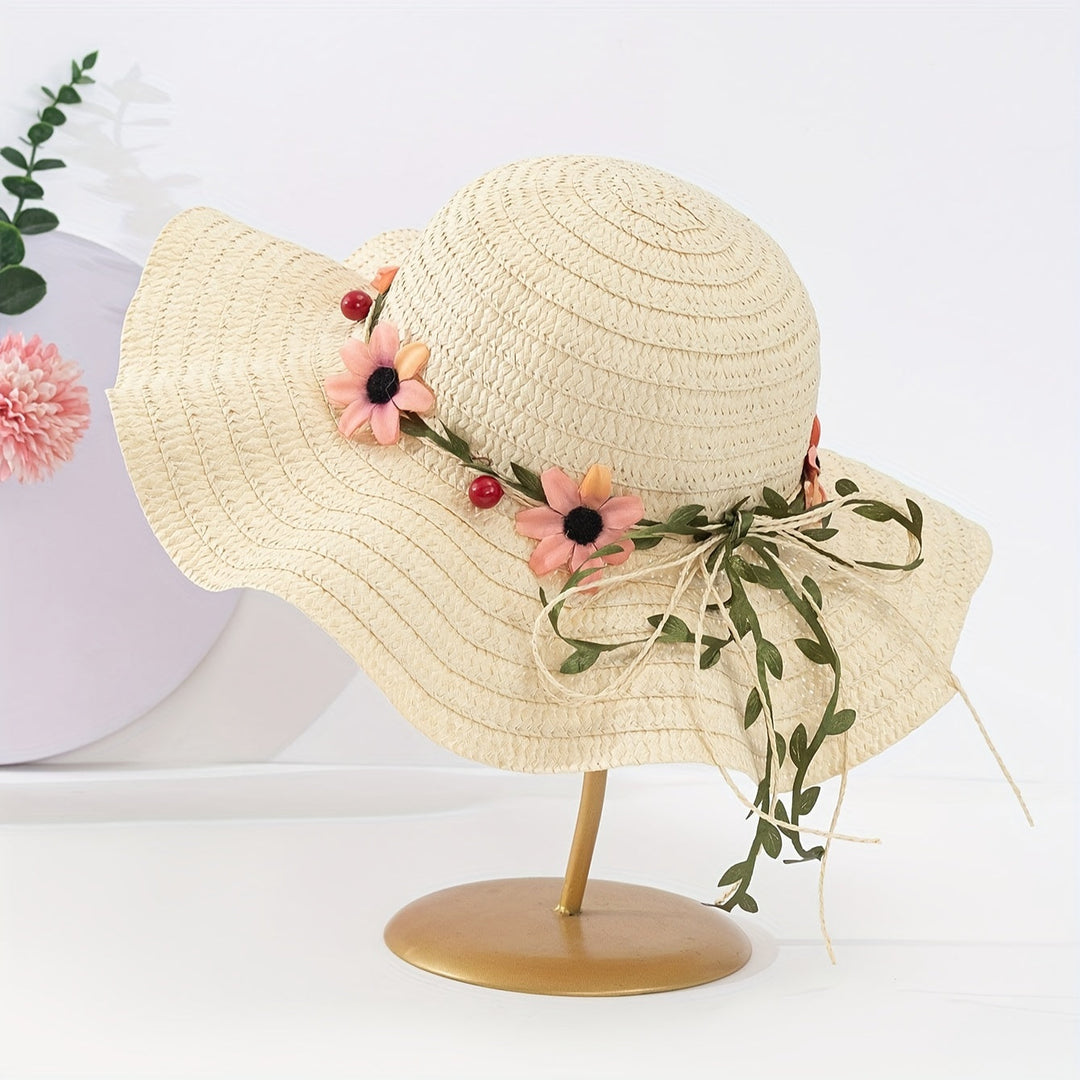 Ladies' Summer Straw Hat with Flower and Fruit Details – Solène-Beige-State of Style