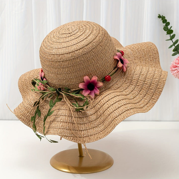 Ladies' Summer Straw Hat with Flower and Fruit Details – Solène-Cream-State of Style