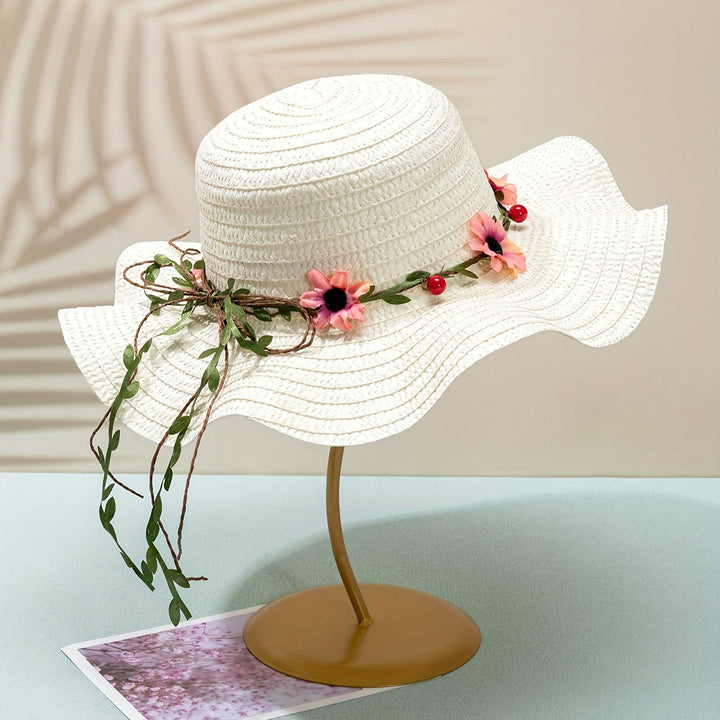 Ladies' Summer Straw Hat with Flower and Fruit Details – Solène-Cream-State of Style