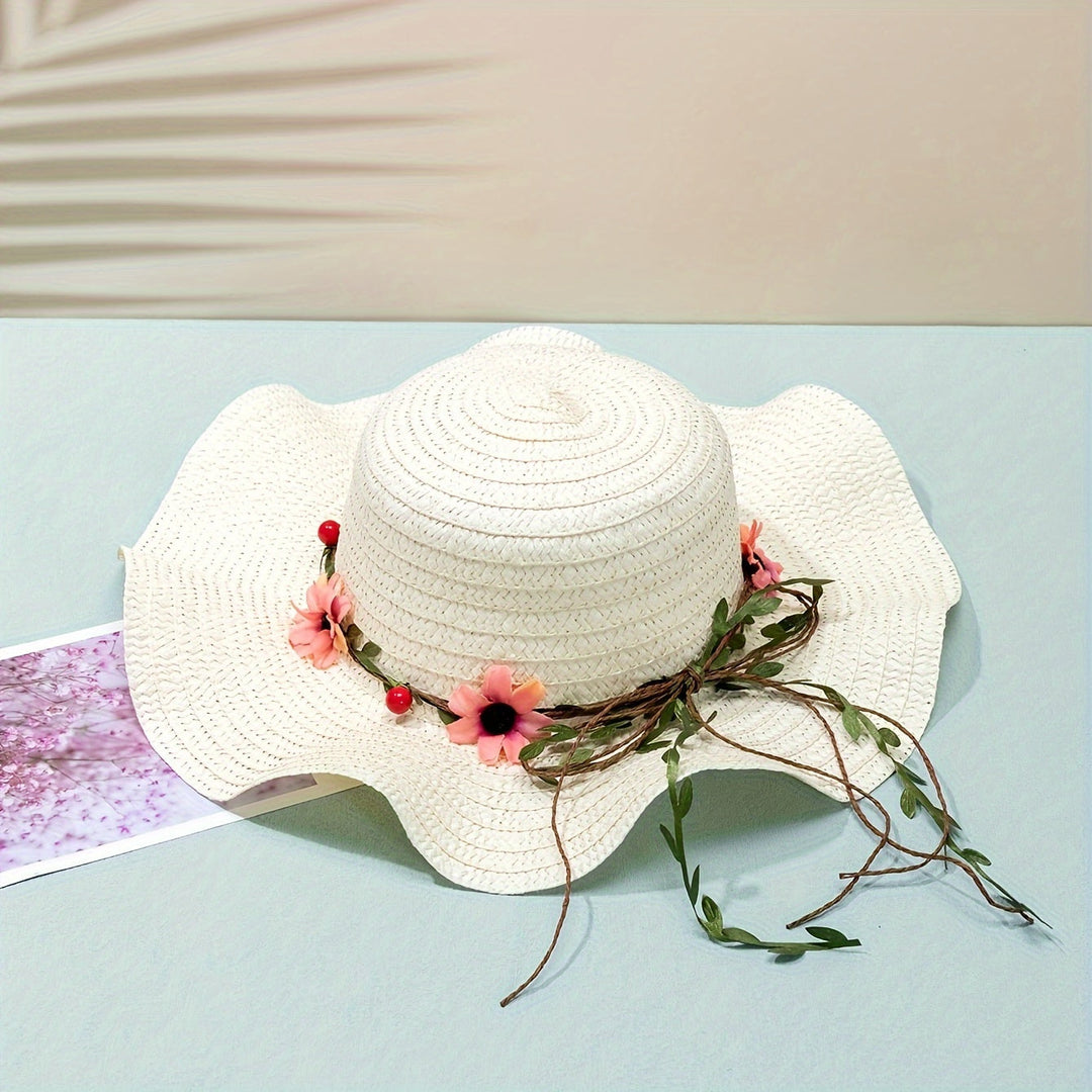 Ladies' Summer Straw Hat with Flower and Fruit Details – Solène-Cream-State of Style