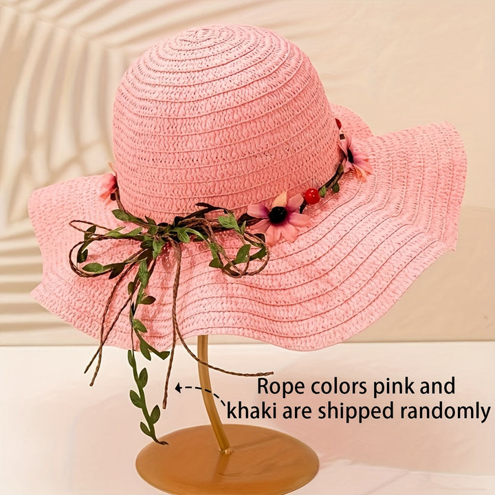 Ladies' Summer Straw Hat with Flower and Fruit Details – Solène-Pink-State of Style