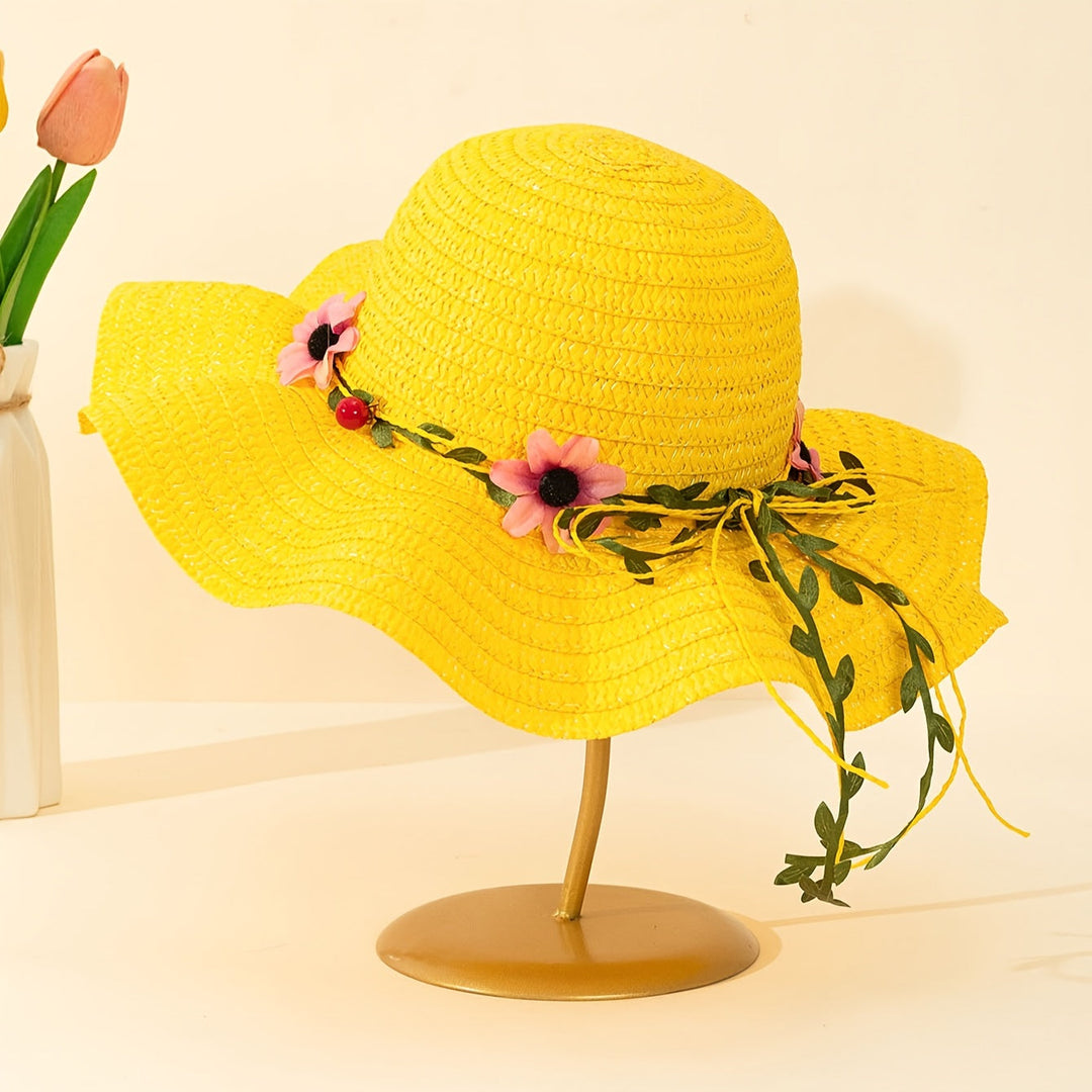 Ladies' Summer Straw Hat with Flower and Fruit Details – Solène-Yellow-State of Style