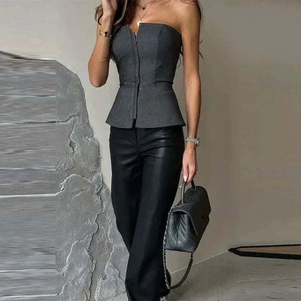 Ladies' tank top with round neck made from breathable material – Malia-Black-S-Nora Luxe