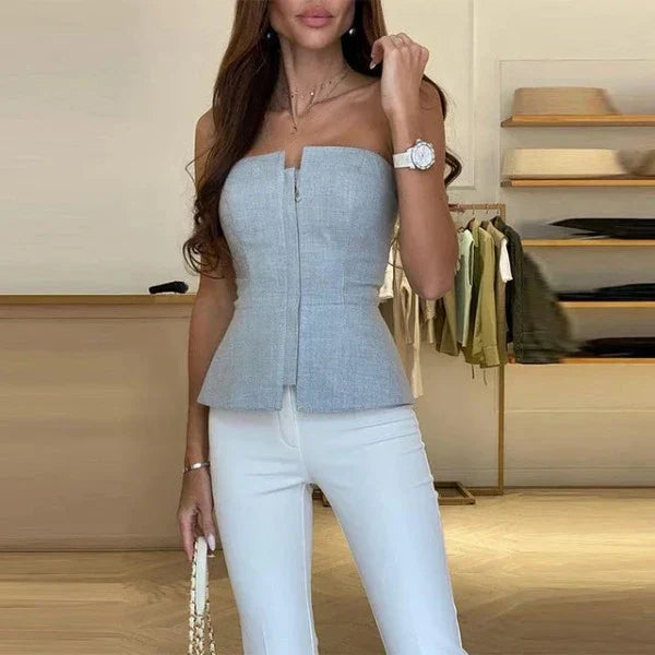 Ladies' tank top with round neck made from breathable material – Malia-Grey-S-Nora Luxe