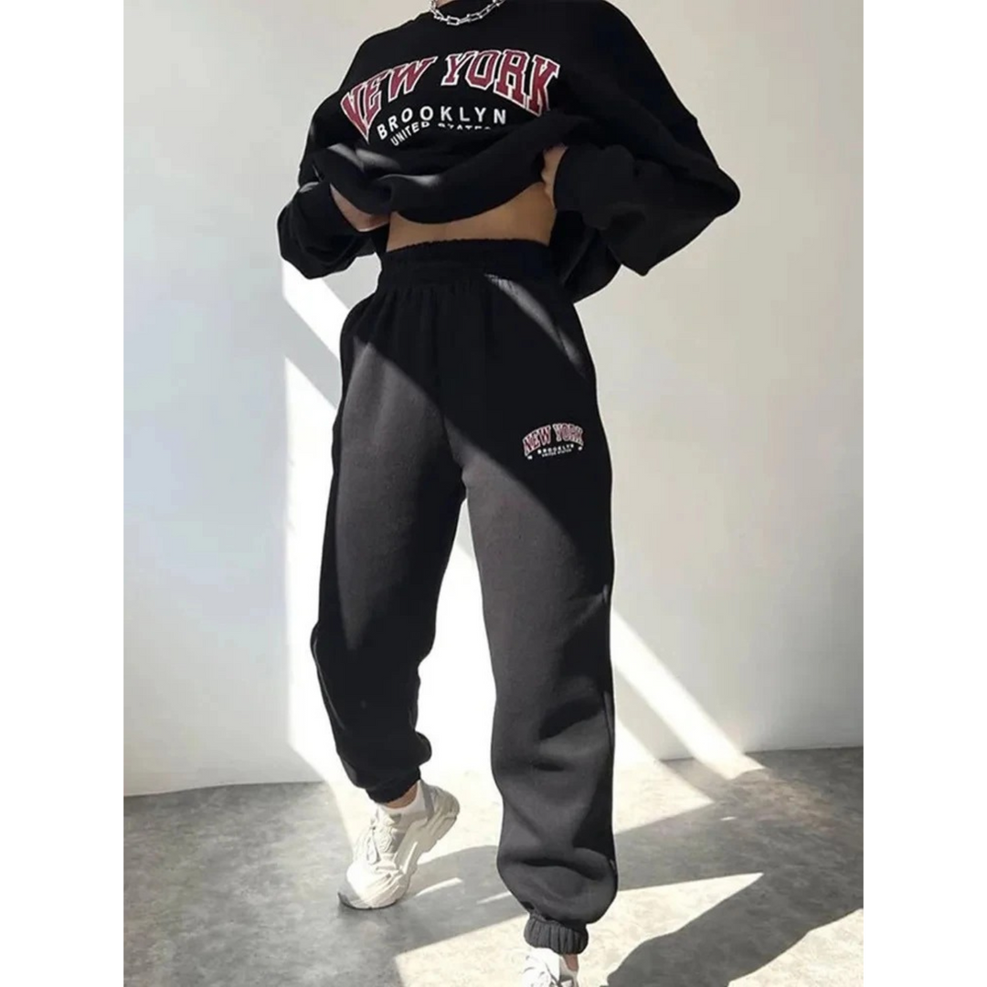 Ladies Tracksuit with Letter Print - Viva-Black-S-Nora Luxe