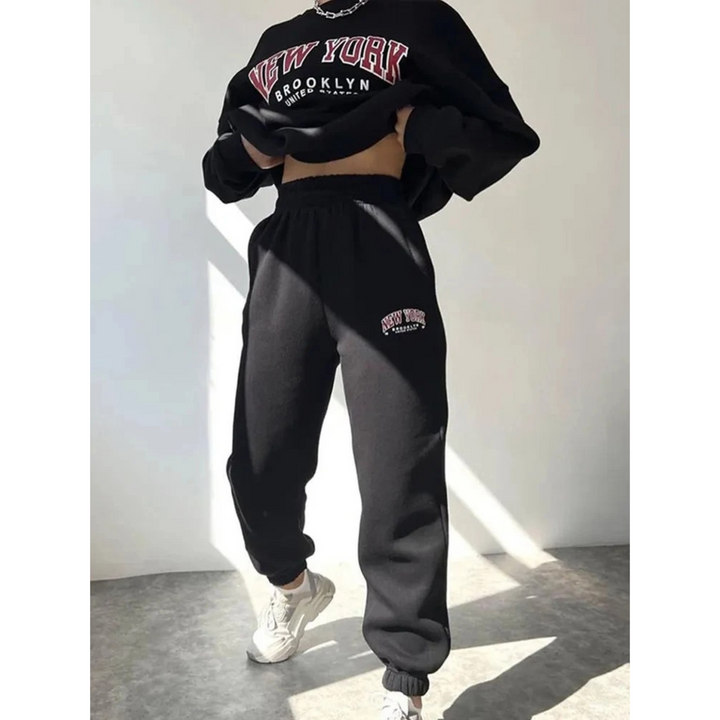 Ladies Tracksuit with Letter Print - Viva-Black-S-Nora Luxe