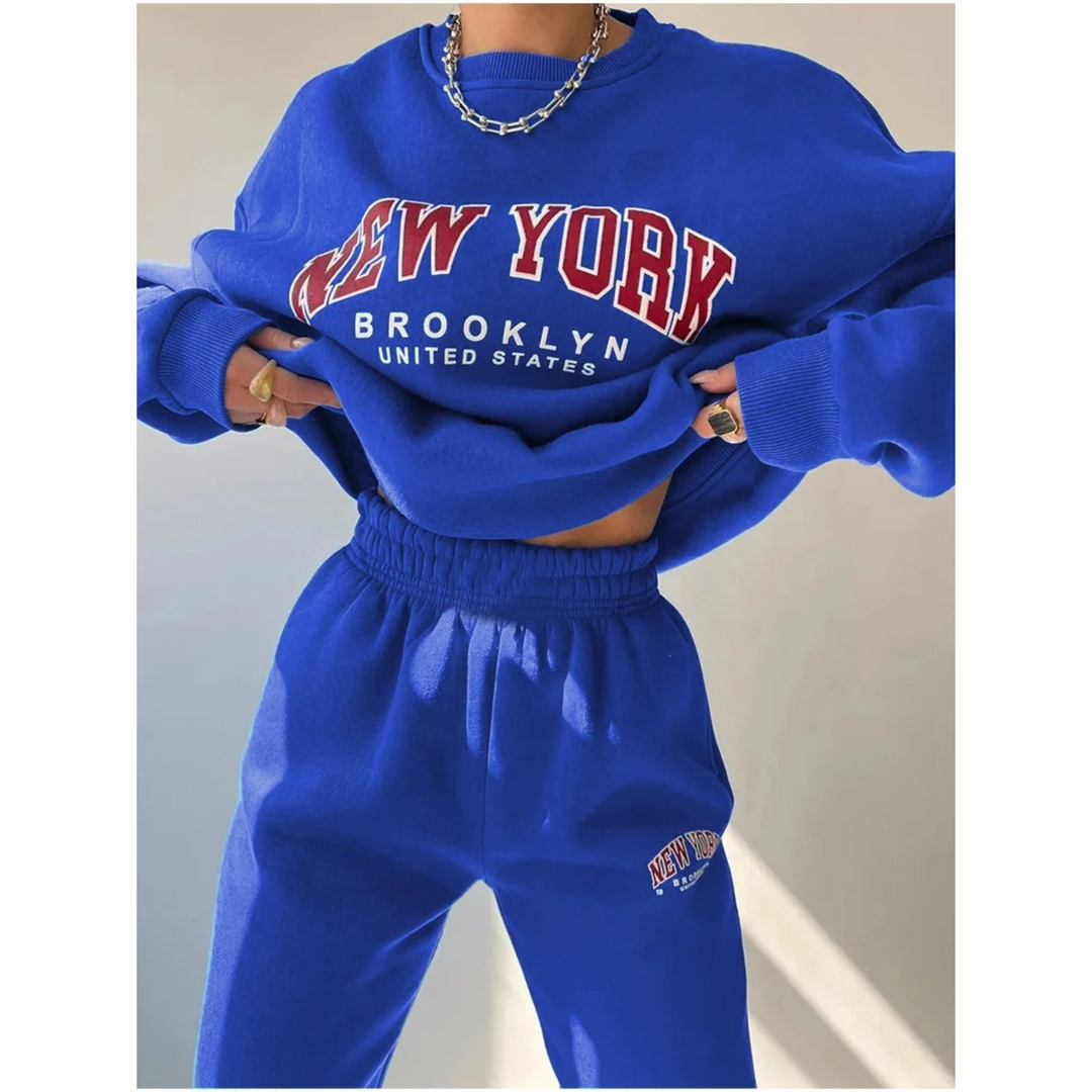 Ladies Tracksuit with Letter Print - Viva-Blue-S-Nora Luxe