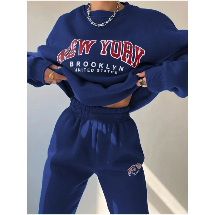 Ladies Tracksuit with Letter Print - Viva-Dark Blue-S-Nora Luxe