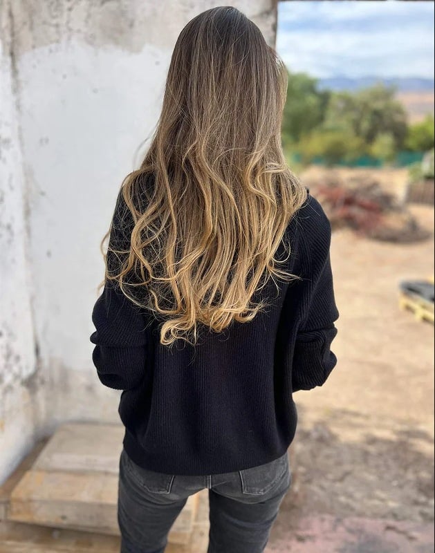 Ladies' V-Neck Sweater - Camille-Gray-S-Nora Luxe