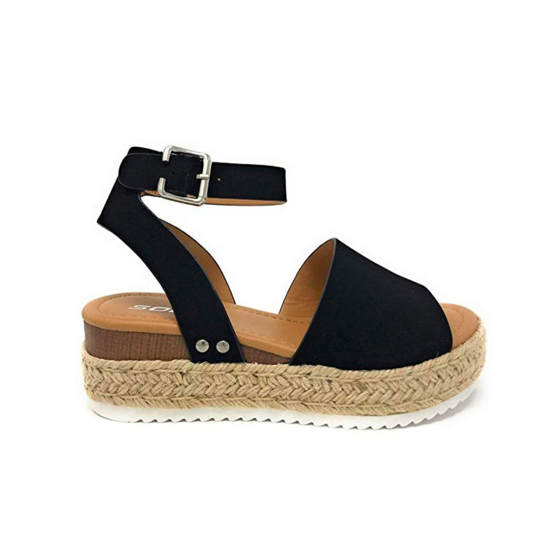 Ladies' wedge espadrille sandals with strap - Livia-Black-3-Nora Luxe