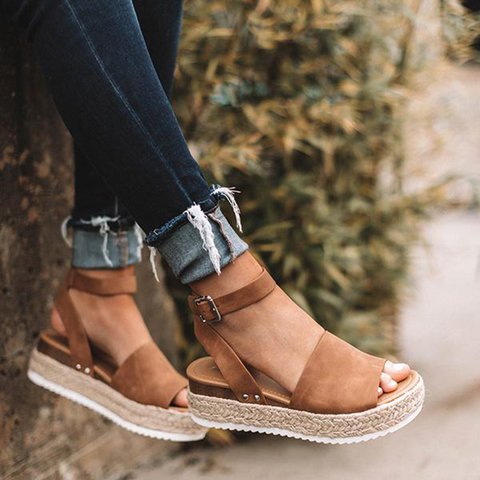 Ladies' wedge espadrille sandals with strap - Livia-Brown-3-Nora Luxe