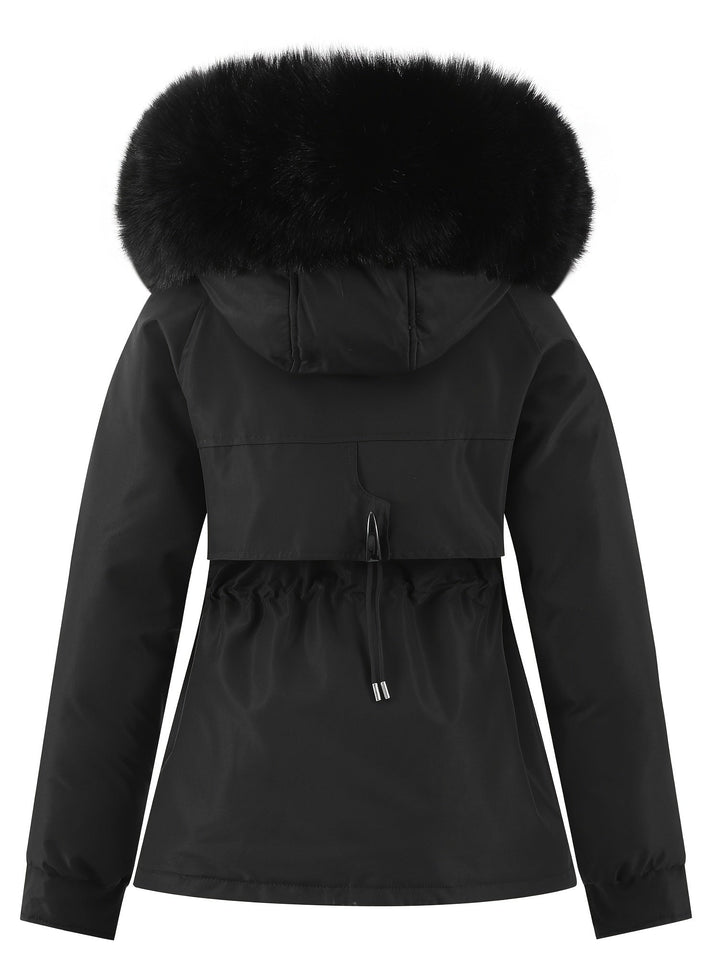 Ladies' Winter Coat with Detachable Fur Hood - Noëlle-Pink-XS-Nora Luxe