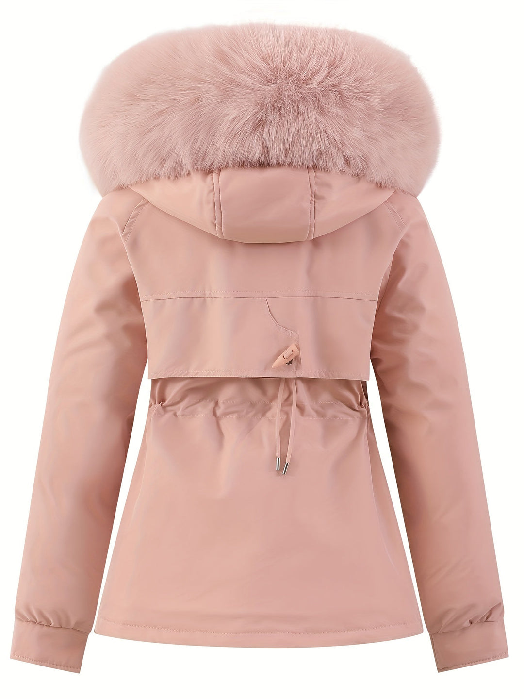 Ladies' Winter Coat with Detachable Fur Hood - Noëlle-Pink-XS-Nora Luxe