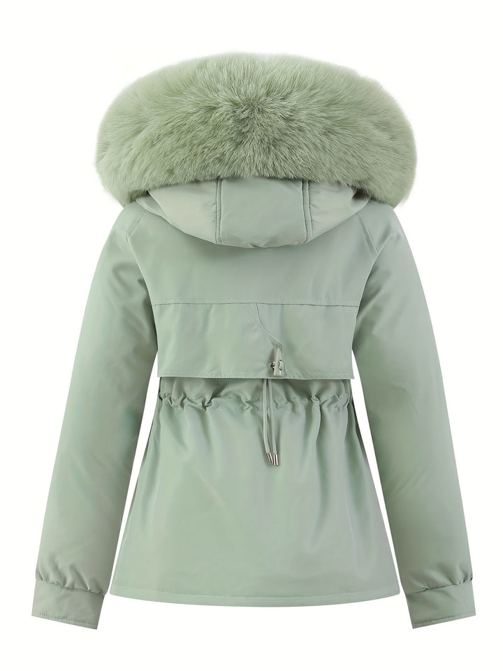 Ladies' Winter Coat with Detachable Fur Hood - Noëlle-Pink-XS-Nora Luxe