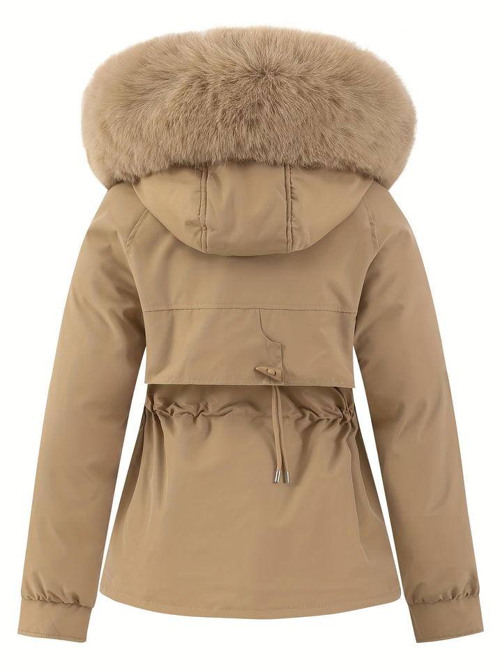 Ladies' Winter Coat with Detachable Fur Hood - Noëlle-Pink-XS-Nora Luxe