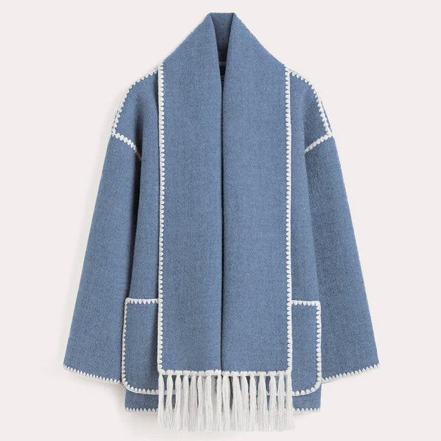 Ladies' Winter Coat with Scarf - Celeste-Blue-S-Nora Luxe