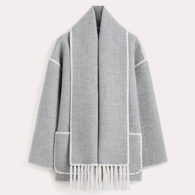 Ladies' Winter Coat with Scarf - Celeste-Light Gray-S-Nora Luxe