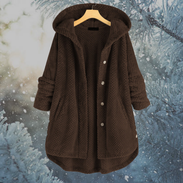 Ladies Winter Fleece Jacket with Hood - Nova-Dark Brown-S-Nora Luxe