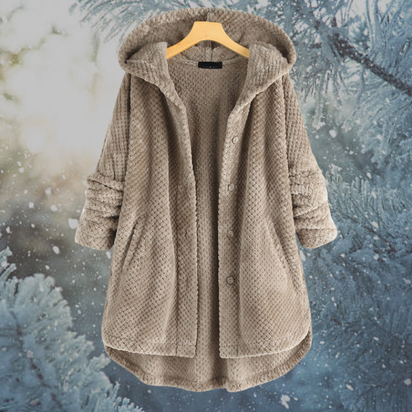 Ladies Winter Fleece Jacket with Hood - Nova-Khaki-S-Nora Luxe