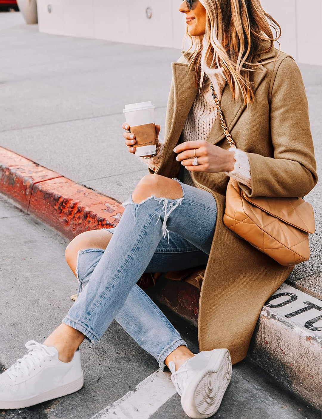 Ladies' Winter Wool Coat with Notch Lapels - Sofia-Beige-XS-Nora Luxe