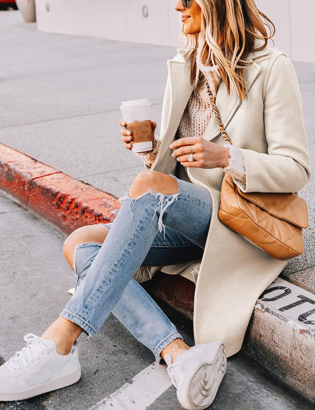 Ladies' Winter Wool Coat with Notch Lapels - Sofia-Beige-XS-Nora Luxe