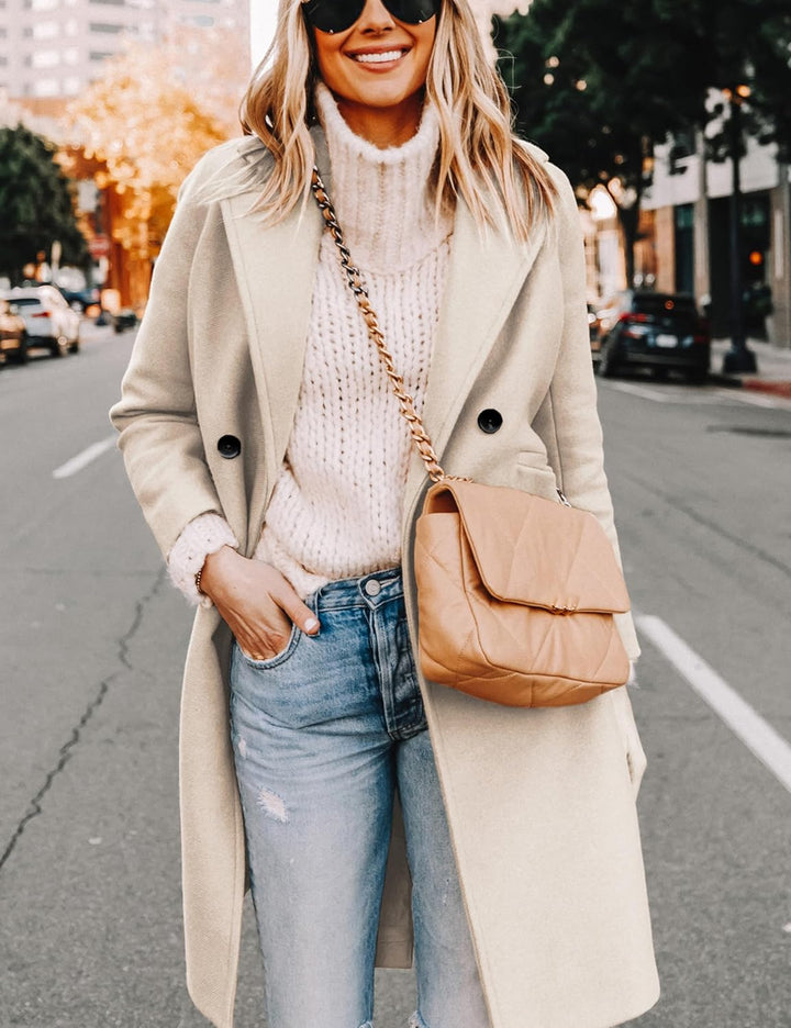 Ladies' Winter Wool Coat with Notch Lapels - Sofia-Beige-XS-Nora Luxe