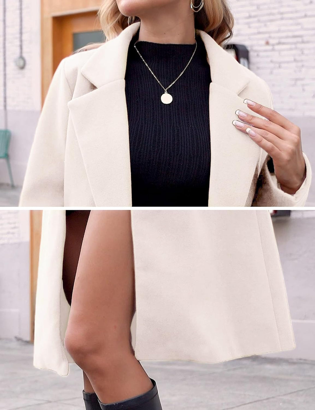 Ladies' Winter Wool Coat with Notch Lapels - Sofia-Beige-XS-Nora Luxe