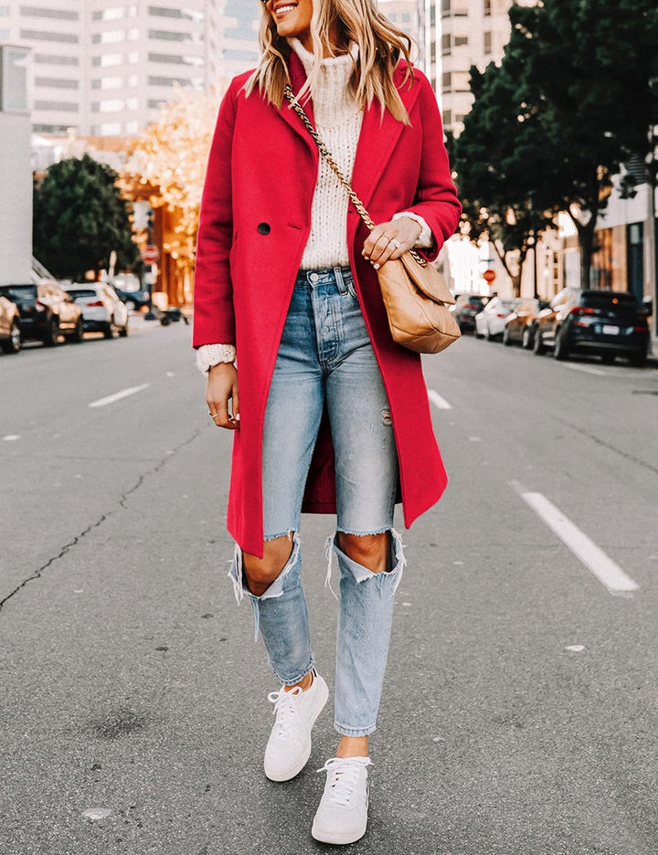 Ladies' Winter Wool Coat with Notch Lapels - Sofia-Beige-XS-Nora Luxe