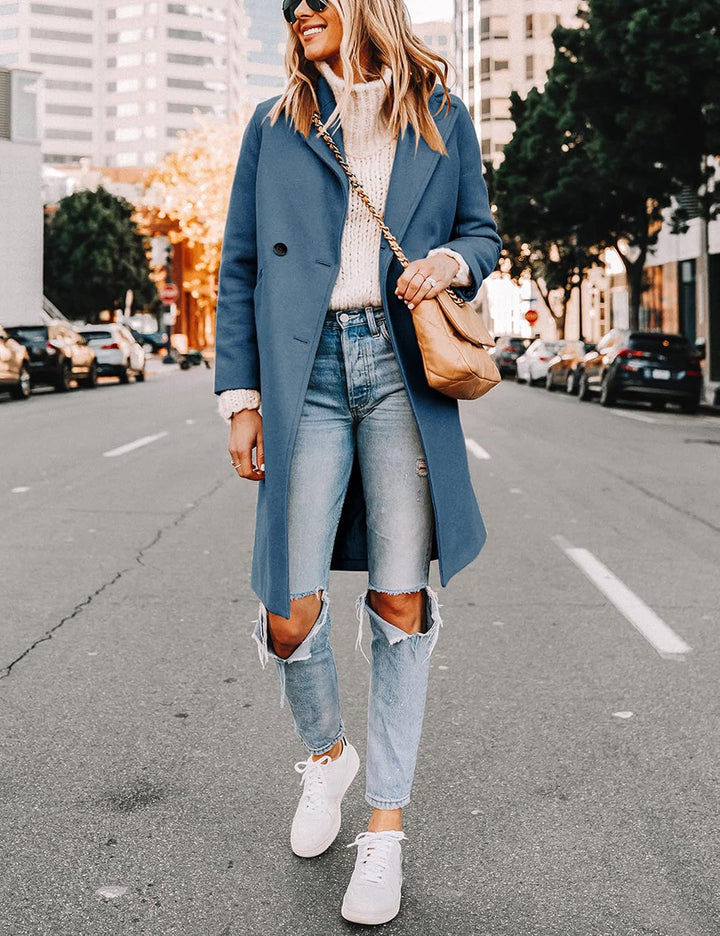 Ladies' Winter Wool Coat with Notch Lapels - Sofia-Beige-XS-Nora Luxe