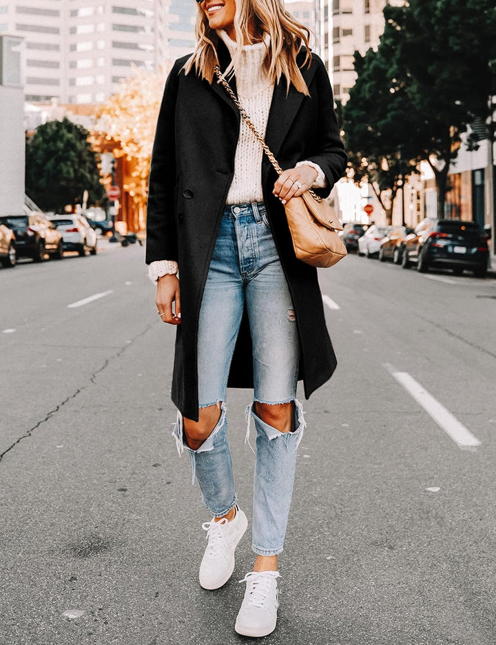 Ladies' Winter Wool Coat with Notch Lapels - Sofia-Beige-XS-Nora Luxe