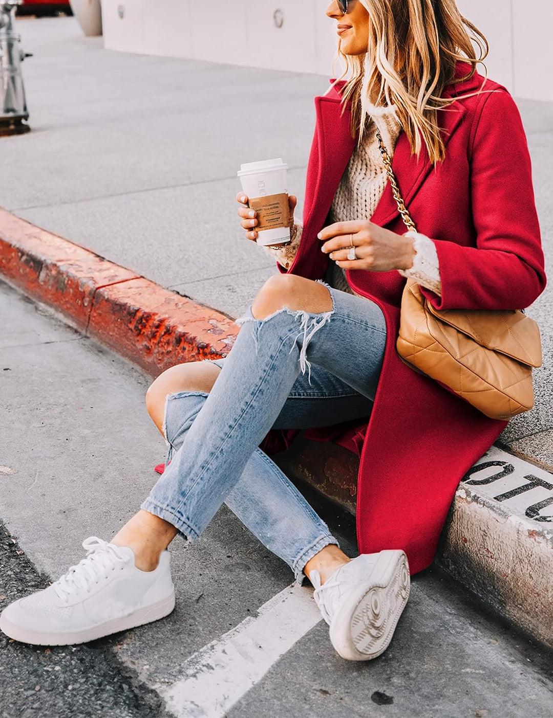 Ladies' Winter Wool Coat with Notch Lapels - Sofia-Beige-XS-Nora Luxe