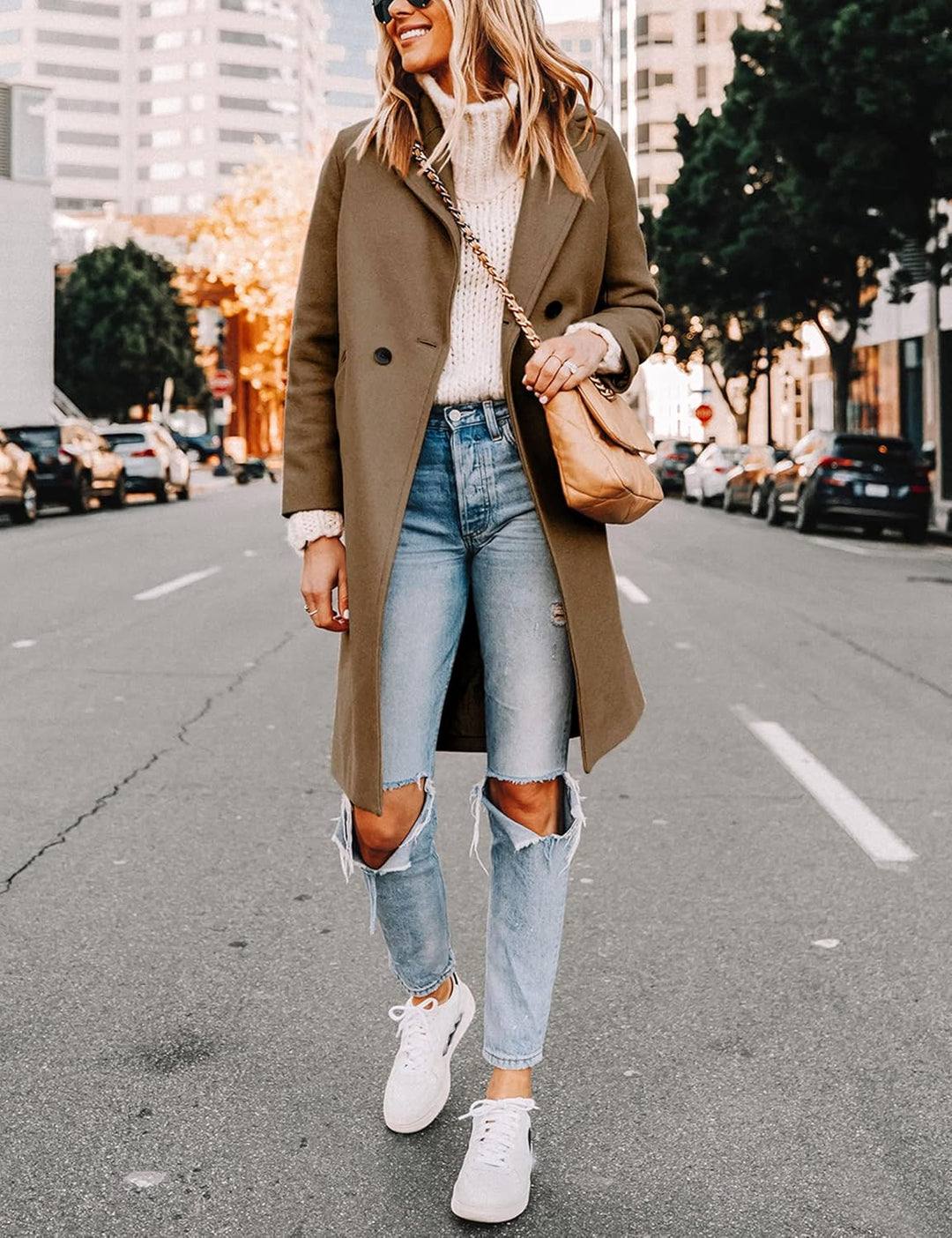 Ladies' Winter Wool Coat with Notch Lapels - Sofia-Beige-XS-Nora Luxe