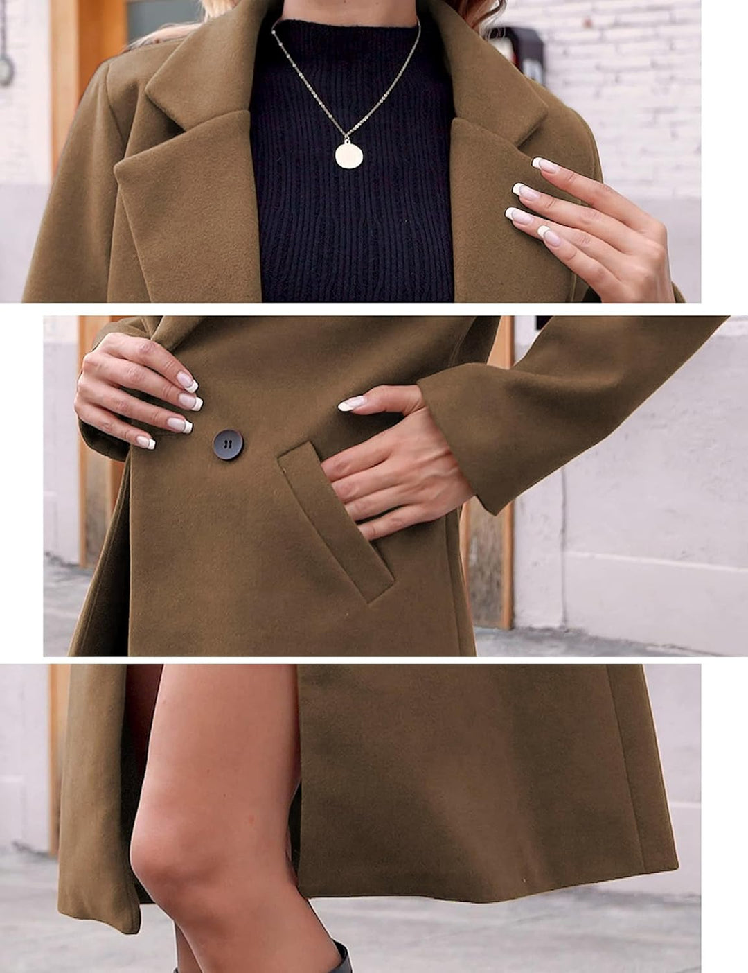 Ladies' Winter Wool Coat with Notch Lapels - Sofia-Beige-XS-Nora Luxe