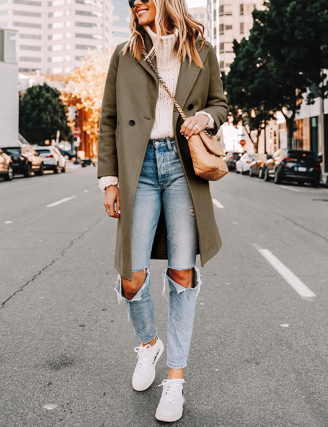 Ladies' Winter Wool Coat with Notch Lapels - Sofia-Beige-XS-Nora Luxe