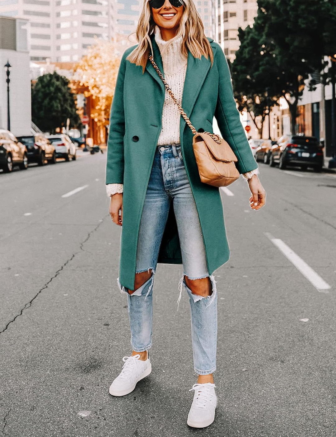 Ladies' Winter Wool Coat with Notch Lapels - Sofia-Beige-XS-Nora Luxe