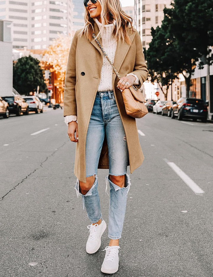 Ladies' Winter Wool Coat with Notch Lapels - Sofia-Beige-XS-Nora Luxe