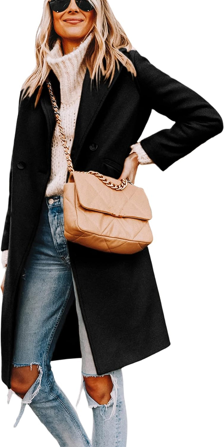 Ladies' Winter Wool Coat with Notch Lapels - Sofia-Black-XS-Nora Luxe