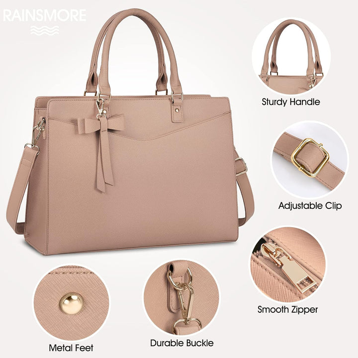 Waterproof PU Leather Laptop Tote Bag with Multi-Pocket Design for Women