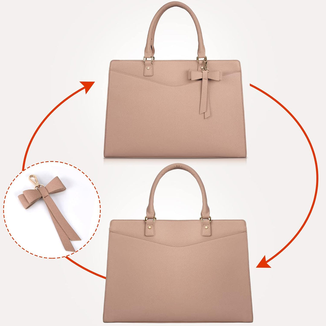 Waterproof PU Leather Laptop Tote Bag with Multi-Pocket Design for Women