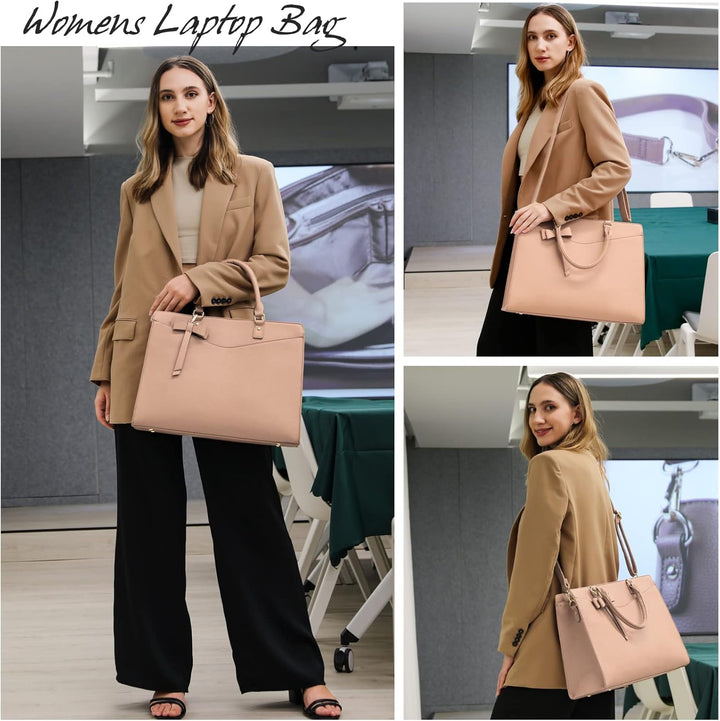 Waterproof PU Leather Laptop Tote Bag with Multi-Pocket Design for Women