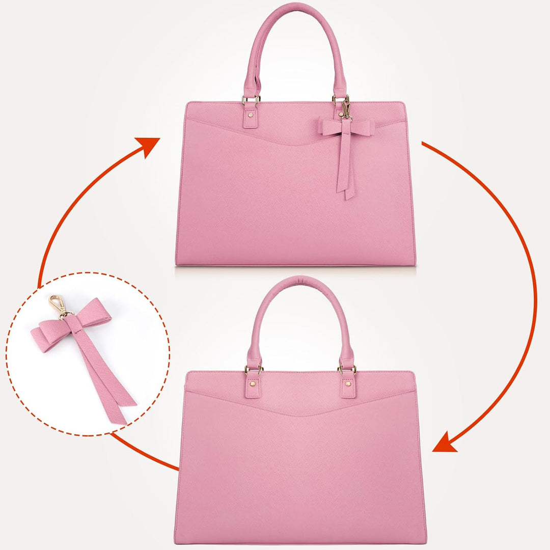 Waterproof PU Leather Laptop Tote Bag with Multi-Pocket Design for Women