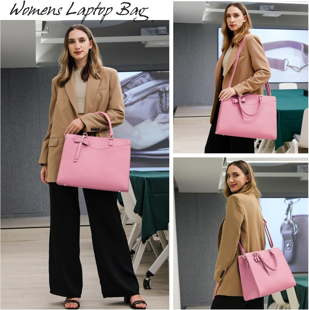 Waterproof PU Leather Laptop Tote Bag with Multi-Pocket Design for Women