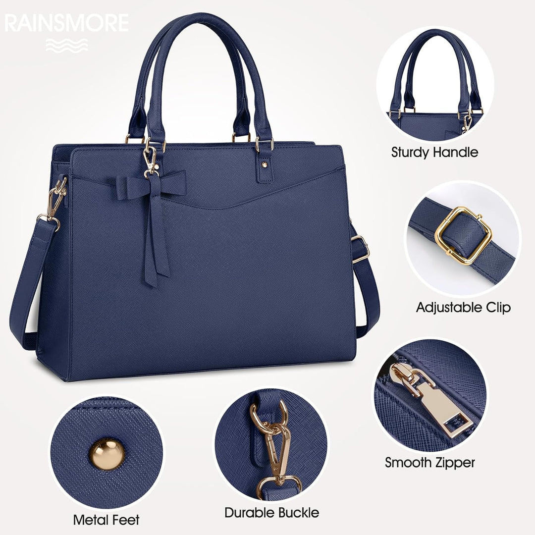 Waterproof PU Leather Laptop Tote Bag with Multi-Pocket Design for Women