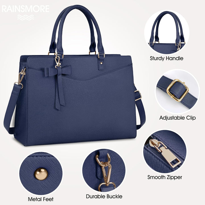 Waterproof PU Leather Laptop Tote Bag with Multi-Pocket Design for Women