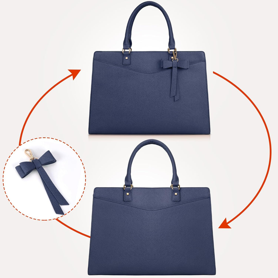 Waterproof PU Leather Laptop Tote Bag with Multi-Pocket Design for Women