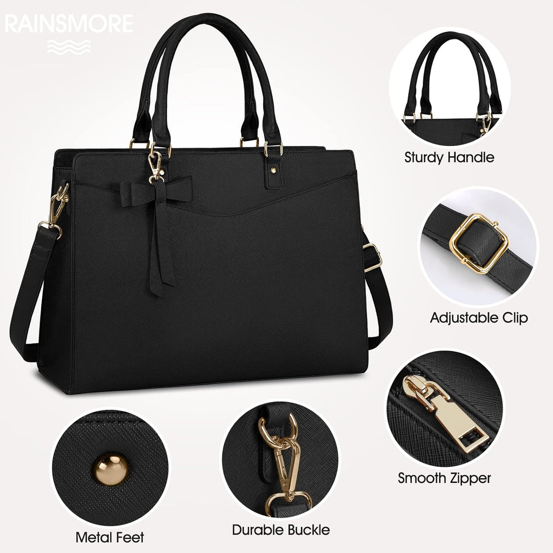 Waterproof PU Leather Laptop Tote Bag with Multi-Pocket Design for Women