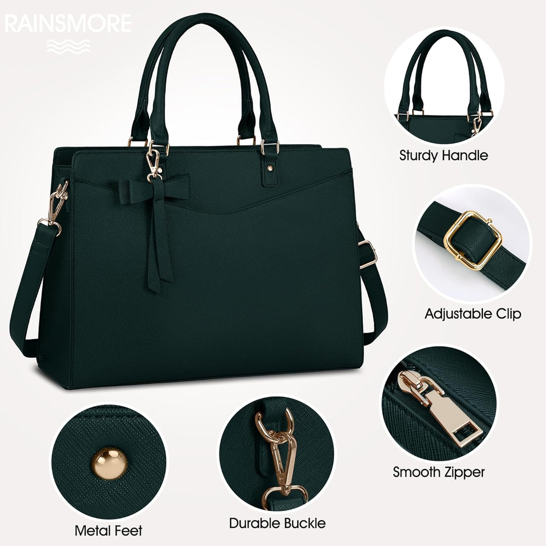 Waterproof PU Leather Laptop Tote Bag with Multi-Pocket Design for Women