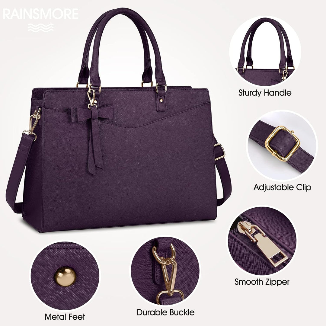 Waterproof PU Leather Laptop Tote Bag with Multi-Pocket Design for Women
