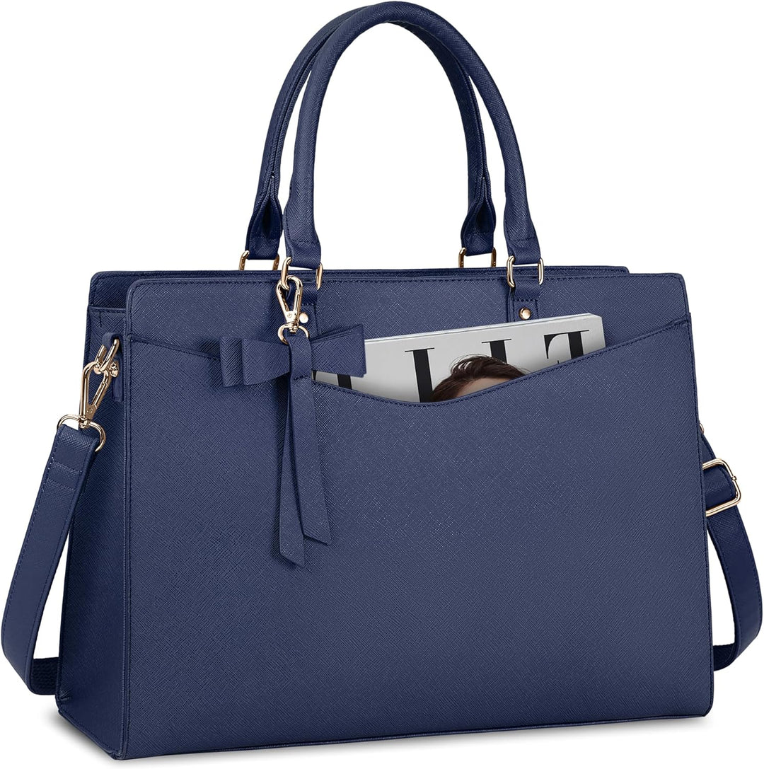 Waterproof PU Leather Laptop Tote Bag with Multi-Pocket Design for Women